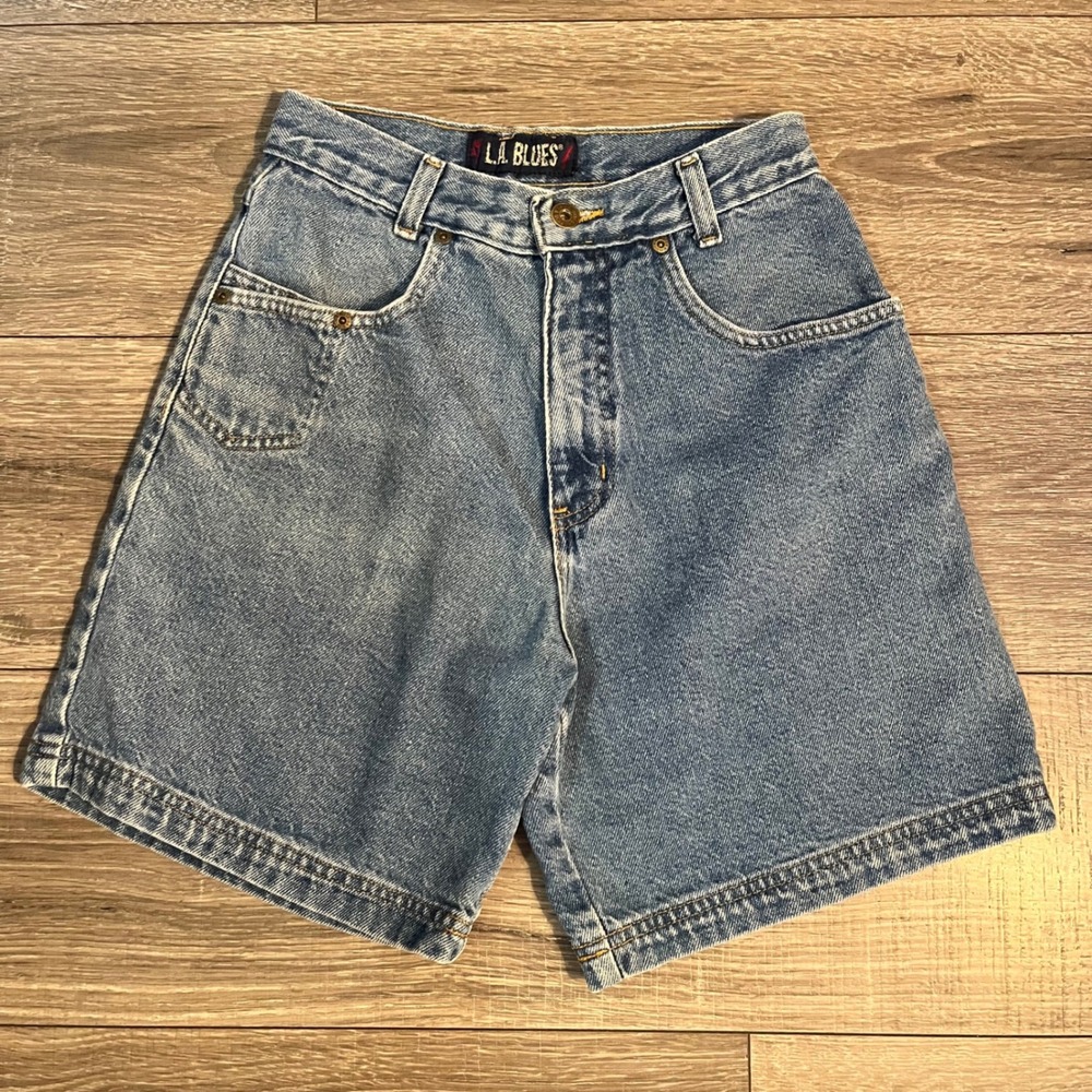 LA Blues Vintage High Waisted Denim Shorts Size 6 Medium Wash 90s Mom Shorts